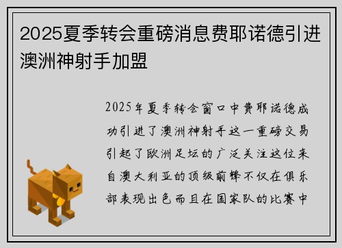 2025夏季转会重磅消息费耶诺德引进澳洲神射手加盟